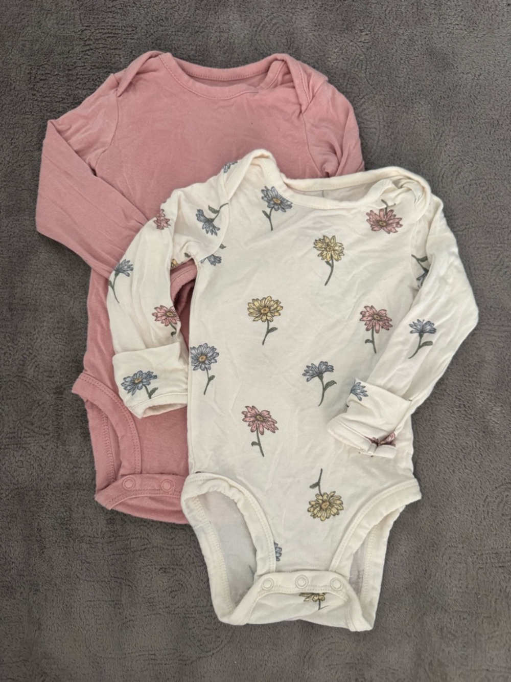Carter's Long-Sleeve One-Piece Bodysuits - Dusty Rose & Cream Floral